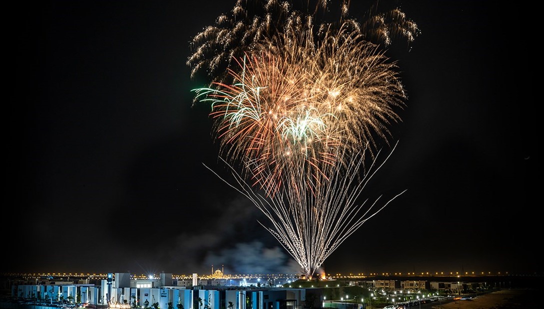 Fireworks over Aljada and Nasma Residences during Eid Al Adha